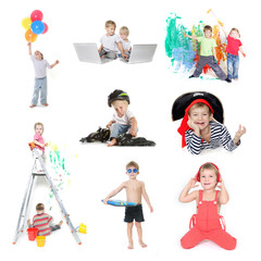 collection of young children - boy and girl - isolated over whit