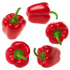 Five red bell peppers