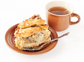 apple and pear pie with a cup of tea