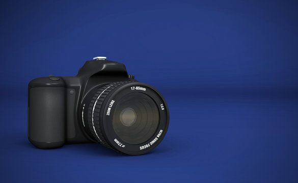 DSLR Vollformat - Digitale Spiegelreflexkamera Schwarz auf  Blau