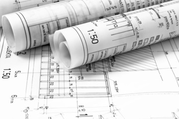 heap of architect design and project drawings
