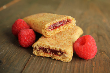 Cereal bar with raspberry