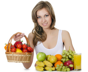 Beautiful girl with fruit and vegetables