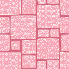 Seamless pattern witth hearts, dots and lines