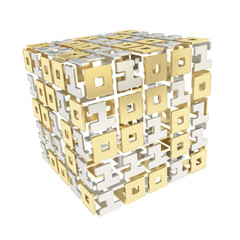Dimensional cube made of ones and zeros isolated on white