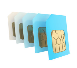 Row of SIM cards with circuit microchips isolated