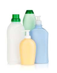 Plastic bottles of cleaning products