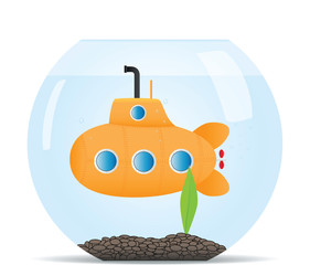 Submarine in fish tank