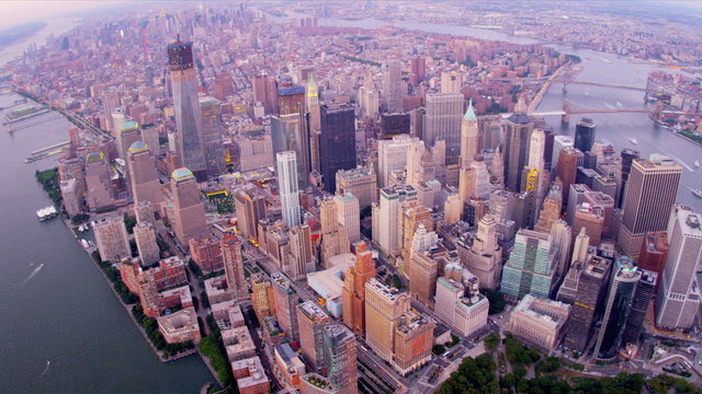 Aerial 1 WTC, Hudson rivers, Battery Park, New York, USA,