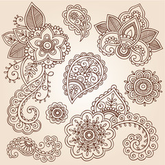 Henna Paisley Tattoo Mandala Doodles Vector Design Elements