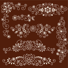Henna Paisley Tattoo Doodles Vector Design Elements Set