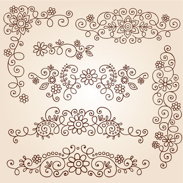 Henna Paisley Tattoo Doodle Vector Design Elements