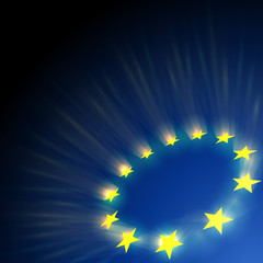 European Union stars glare on dark blue background. - 46097581