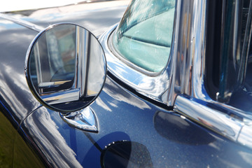 Rear-view mirror of retro car