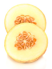 Cut ripe melon isolated on white