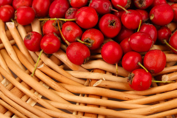 Hawthorn on a wicker mat close-up