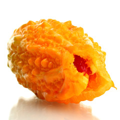 ripe momordica fruit, isolated on white