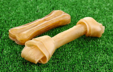 Dog bones on green grass