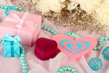 wedding invitations on decorated table close-up