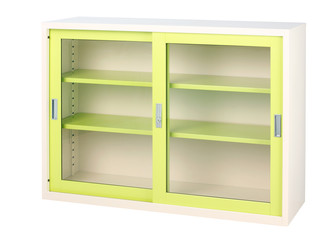 Beautiful bright green empty cabinet with transparent mirror