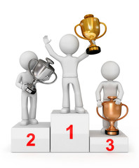 Awarded with cups winning trio on the podium.