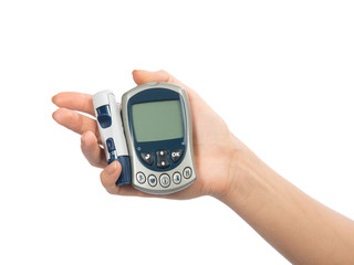 Diabetes composition glucometer in hand
