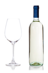 bottle of wine and glass isolated on white
