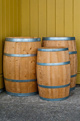 Three wooden barrels