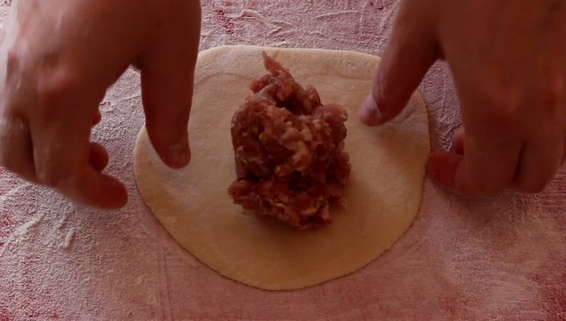 Khinkali-meat pelmeni, dumplings with black pepper do manually
