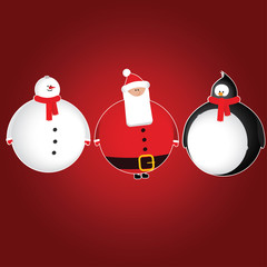 Set of 3 christmas characters (snowman, santa, penguin)