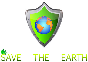 save Green Earth Planet on metal shield button