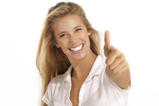 woman  with thumbs up