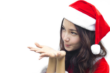 Beautiful young santa clause woman, isolated