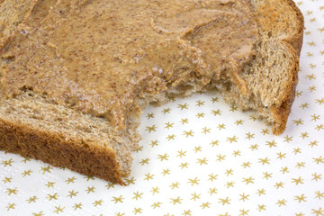 Bitten toast with almond butter