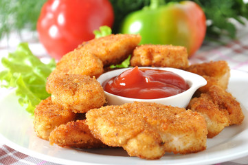 Fresh fragrant fried chicken nuggets 