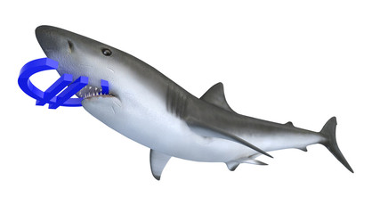 Naklejka premium shark biting a euro currency sign