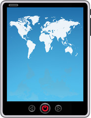 world map on tablet screen. vector mesh illustration. EPS10