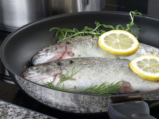 Fish on frying pan