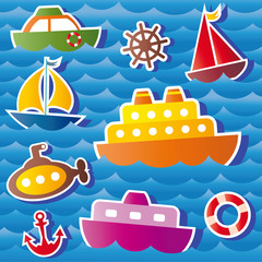 set of vector sea transport stickers