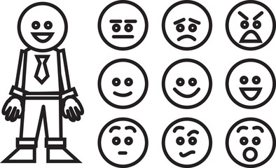 Business worker and swappable facial expressions