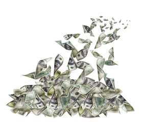 Falling banknotes of 100 dollars