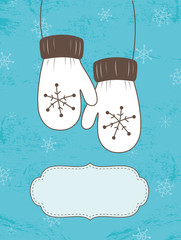 Retro Christmas card with mittens