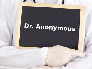Doctor shows information on blackboard: dr anonymous