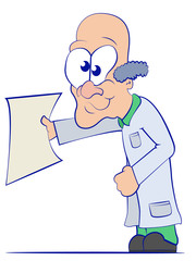 Cartoon Doctor in a Lab Coat Holding a Blank Sheet of Paper