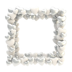 Square photo frame made of hearts isolated