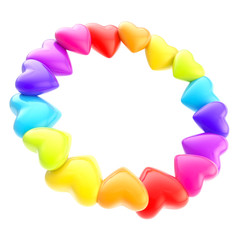 Round photo picture frame made of hearts isolated