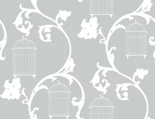 Papier Peint photo Lavable Oiseaux en cages fond vintage avec des cages à oiseaux