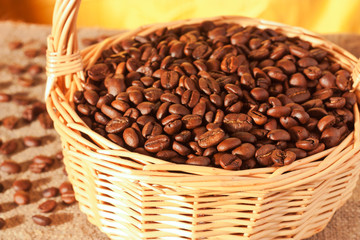 Coffee beans in a wicker basket