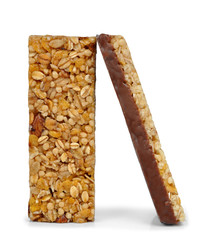 Chocolate Muesli Bars isolated on white background