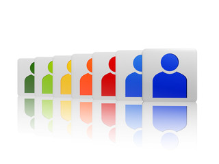 cubes with colorful person signs